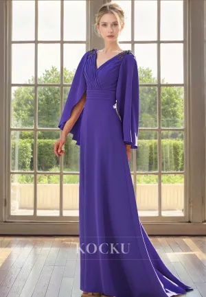 Gorgeous & Charming V-Neck Long sleeves Mermaid Satin Cocktail Mother of the Bride Dress