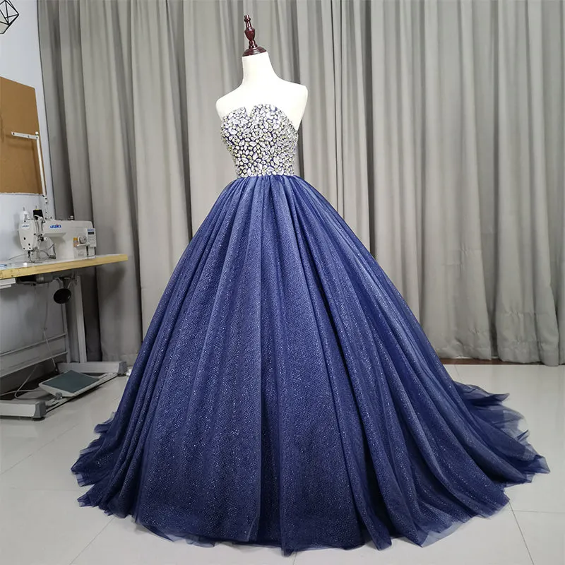 Gorgeous Blue Ball Gown Sweet 16 Party Dress, Blue Handmade Formal Gown