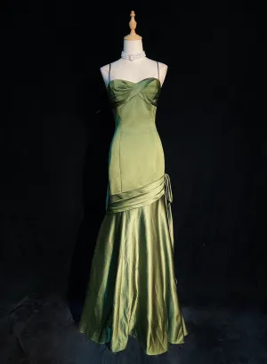 Green Chic Style Long Satin Sweetheart Party Dress, Green Formal Dress