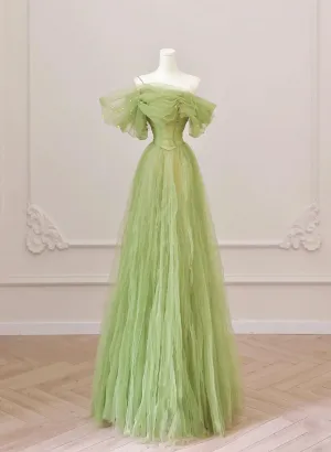 Green Floor Length Simple Off Shoulder Long Formal Dress Green A-Line Prom Dress