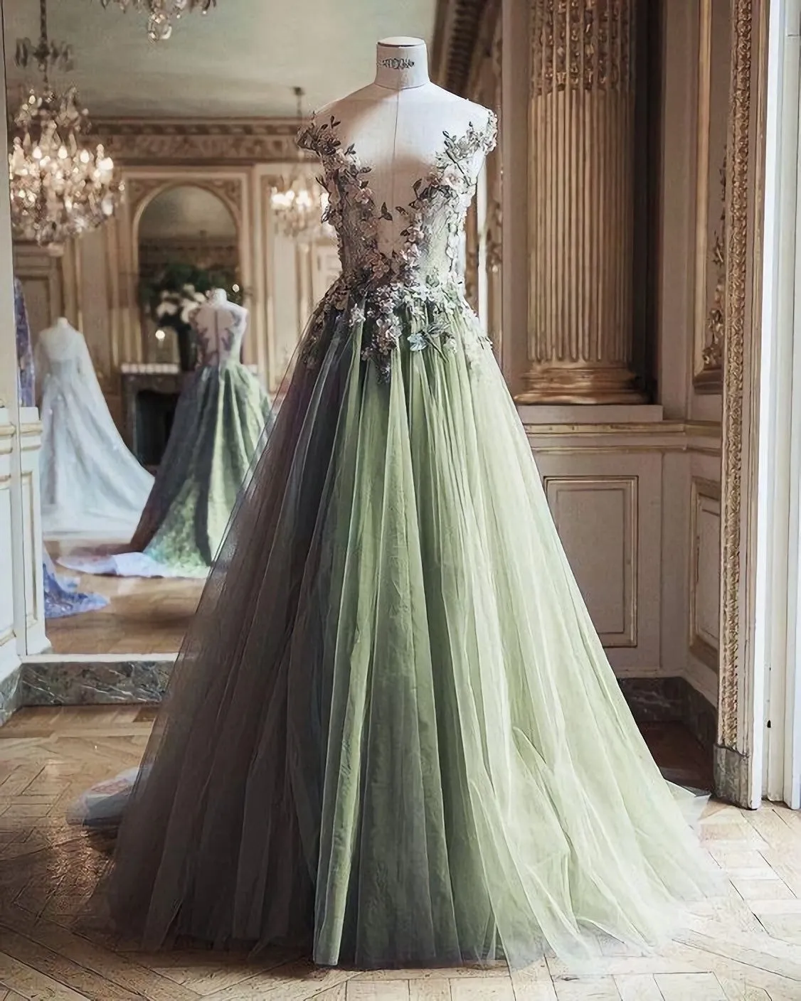 Green Tulle Long Formal Dress Party Dress Prom Dress