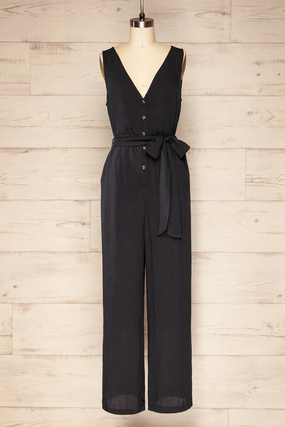 Grogy Indigo | V-neck Palazzo Jumpsuit with Belt