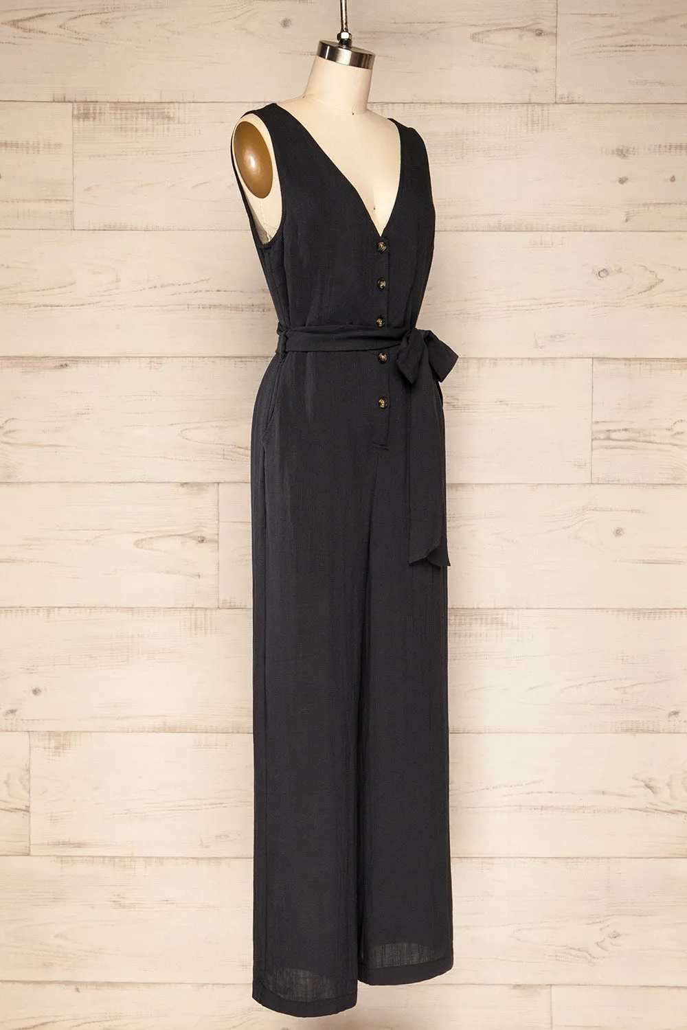 Grogy Indigo | V-neck Palazzo Jumpsuit with Belt