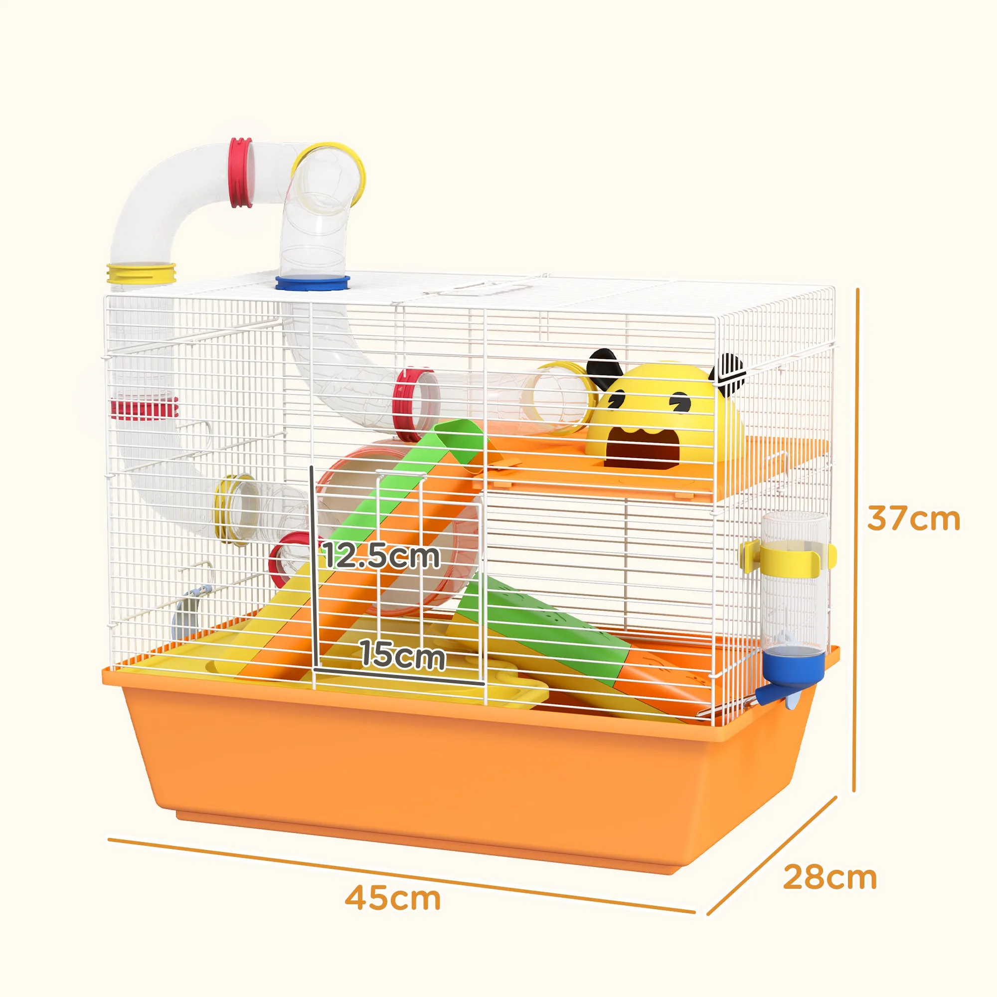 Hamster Cage, 3 Tiers Gerbil Cage for Dwarf Hamsters with Tubes, Ladder