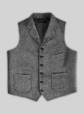 Harris Tweed Gray Herringbone Hunting Vest