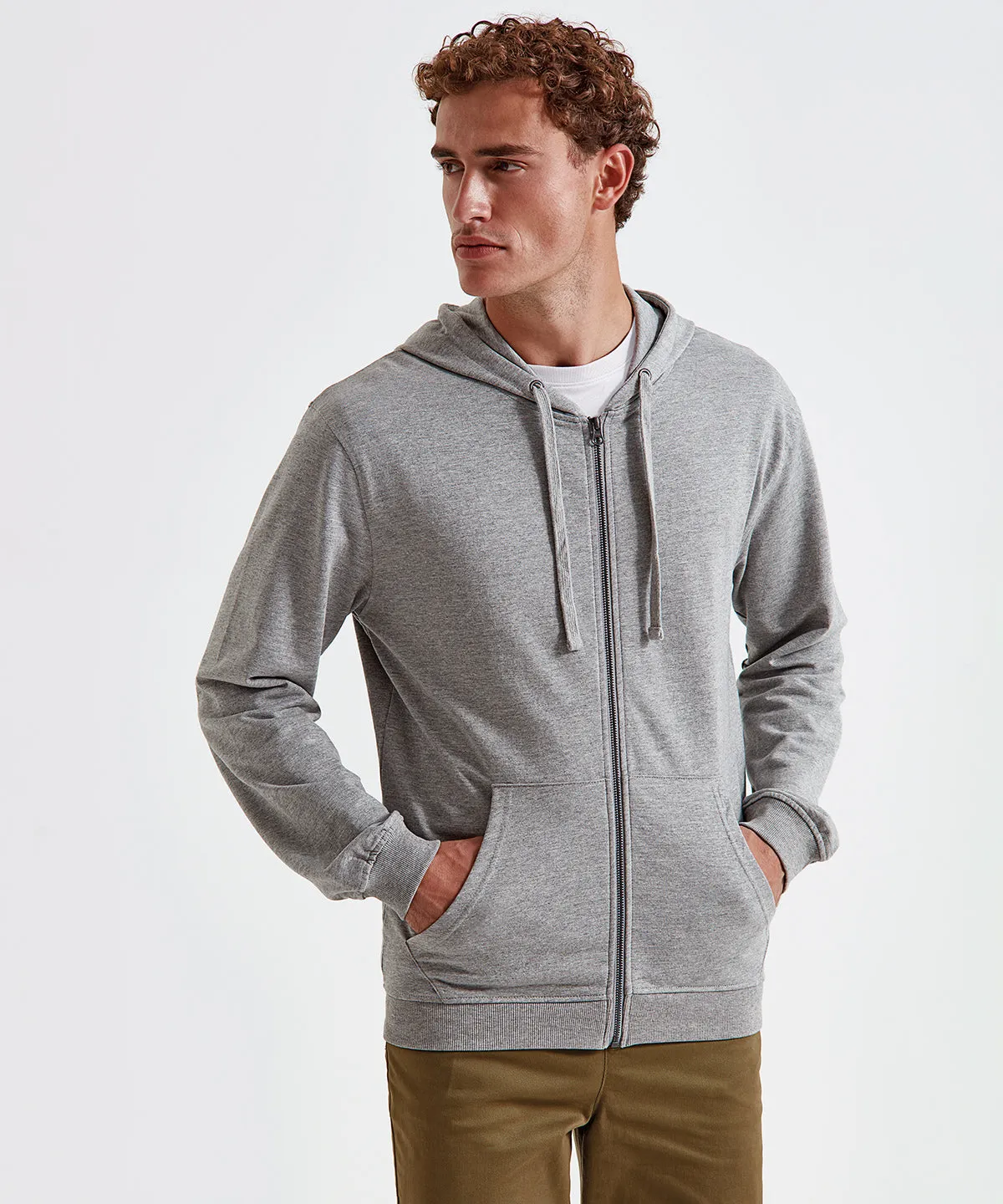 Heather Grey - Men's coastal vintage wash loop back zip through hoodie