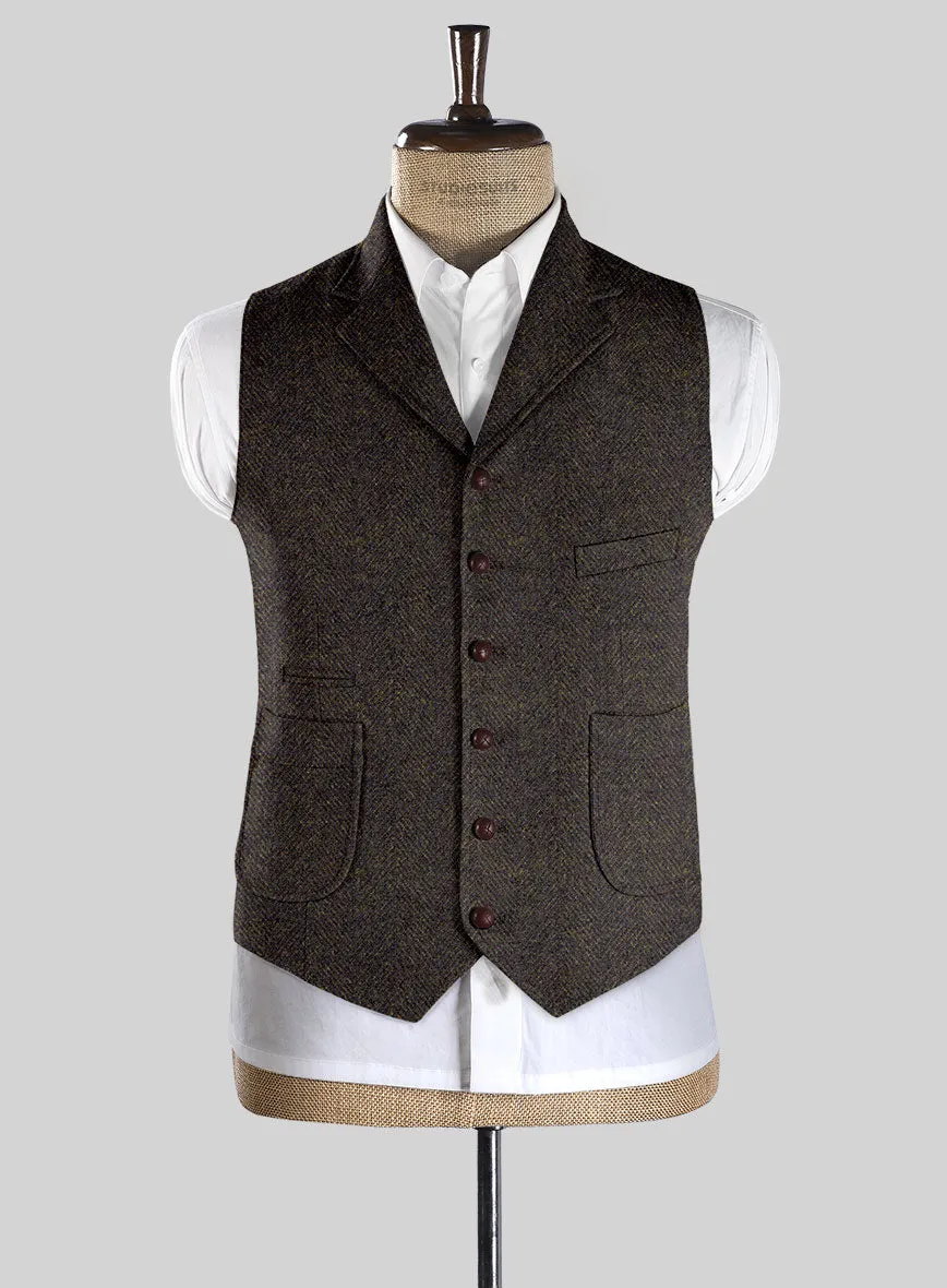 Highlander Heavy Dark Brown Herringbone Tweed Hunting Vest