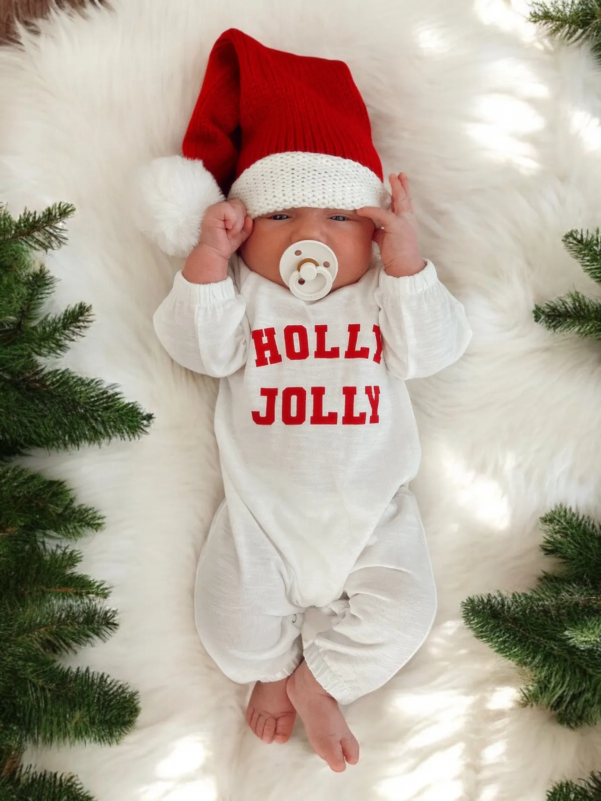 Holly Jolly White / Organic Long Sleeve Jumpsuit