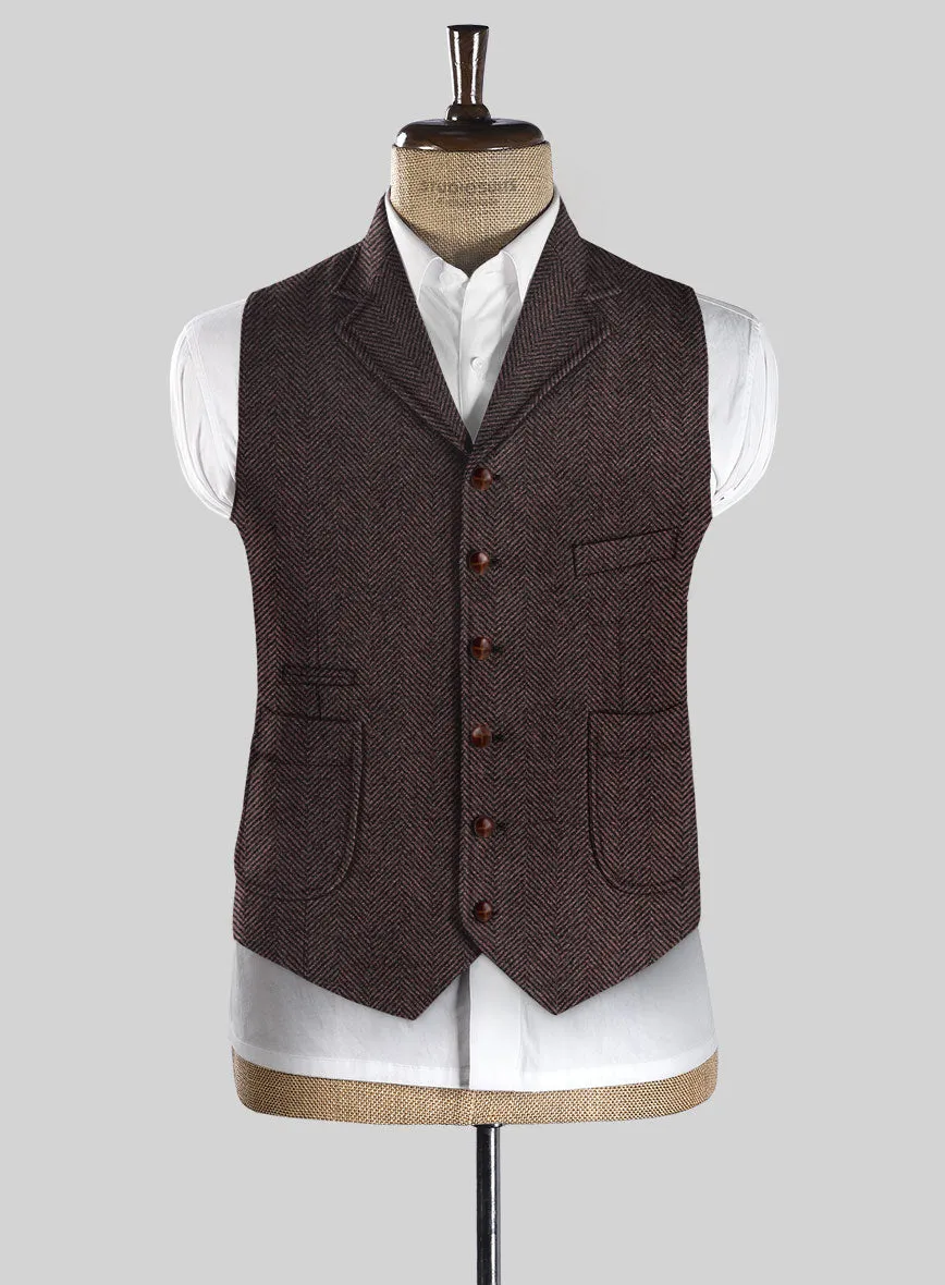 Italian Highlander Dark Wine Herringbone Tweed Hunting Vest