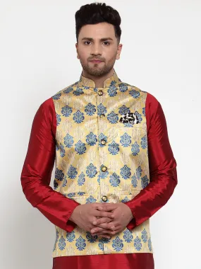 Jashvi Men's Gold Printed Nehru Jacket