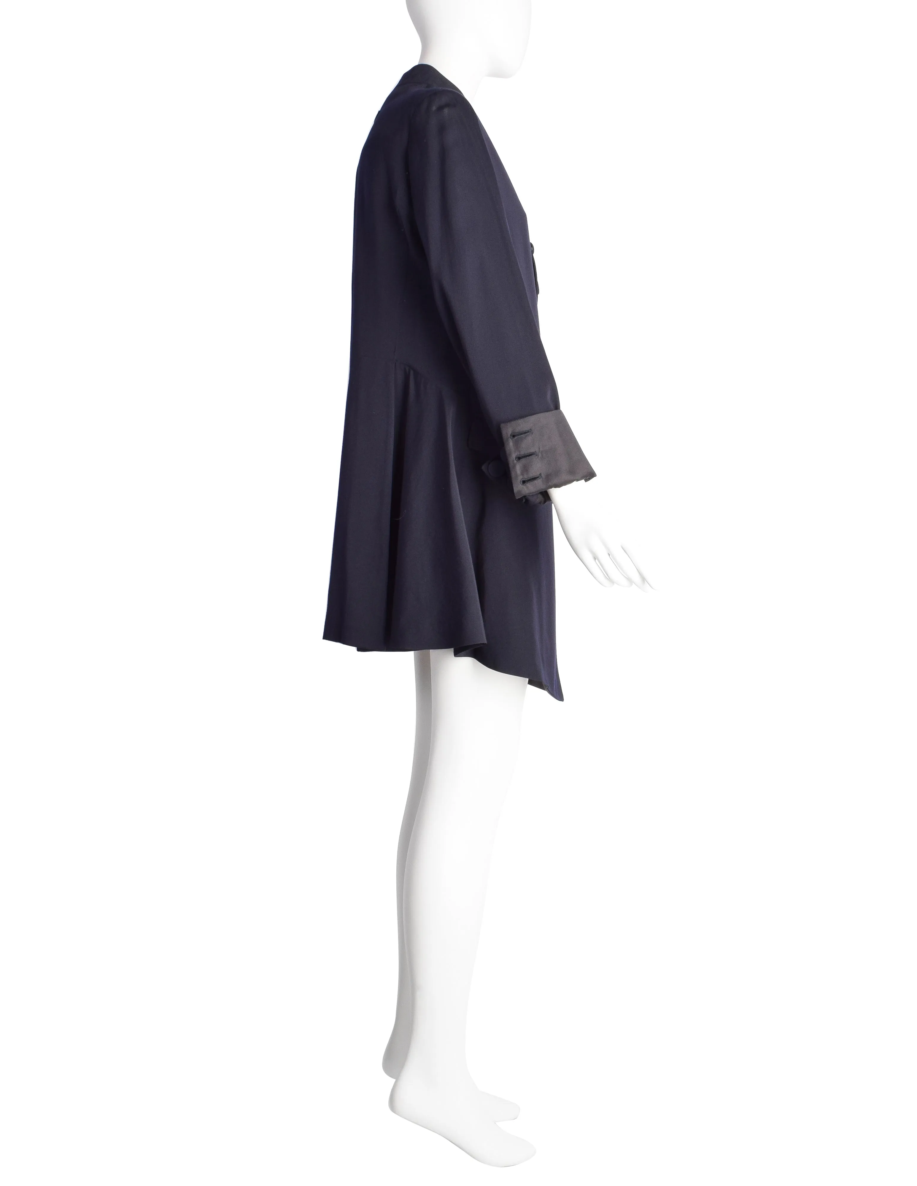 Jean Paul Gaultier Vintage SS 1994 'Les Tatouages' Navy Blue Wool Gabardine Redingote Style Coat