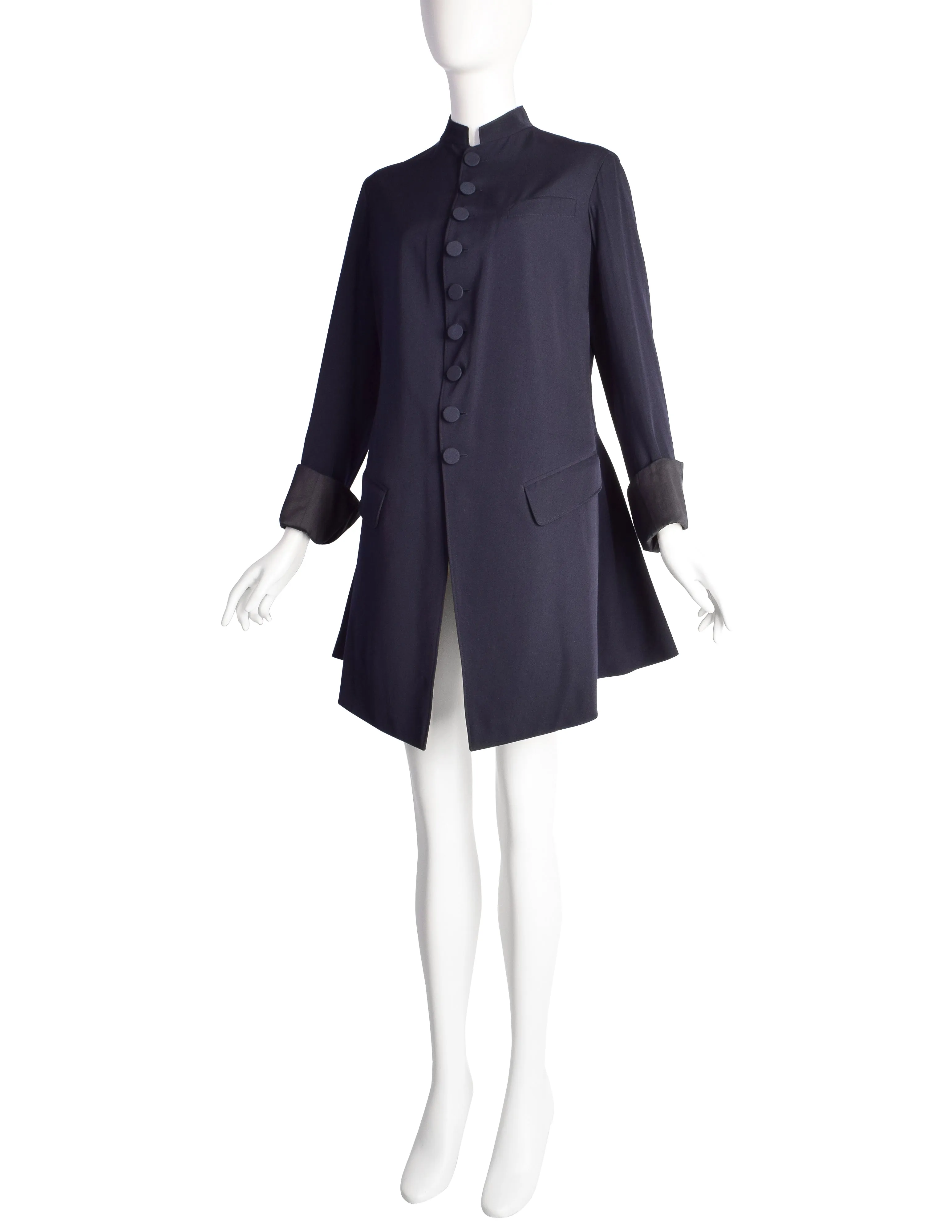 Jean Paul Gaultier Vintage SS 1994 'Les Tatouages' Navy Blue Wool Gabardine Redingote Style Coat