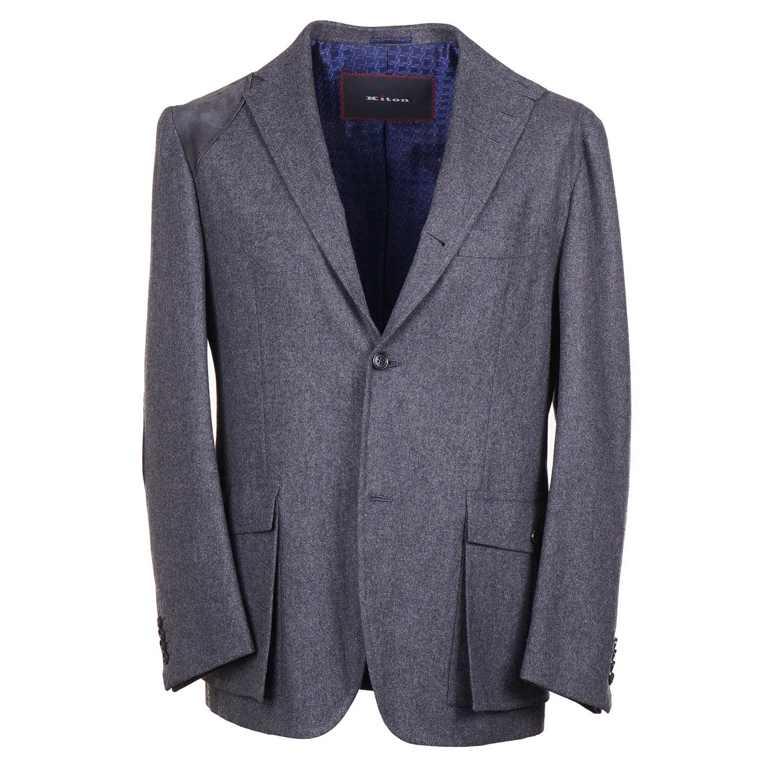 Kiton Flannel Country Blazer with Suede Details