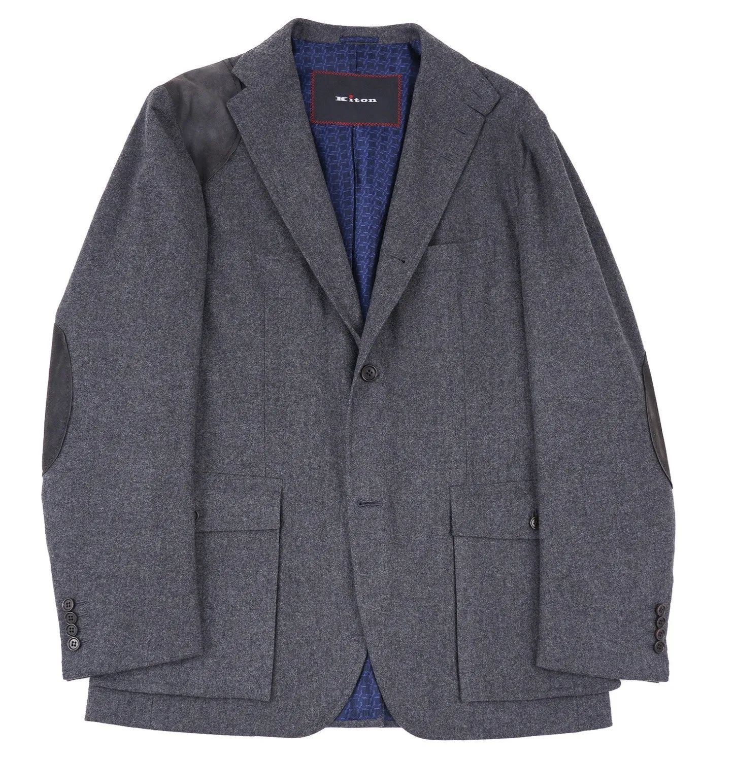 Kiton Flannel Country Blazer with Suede Details