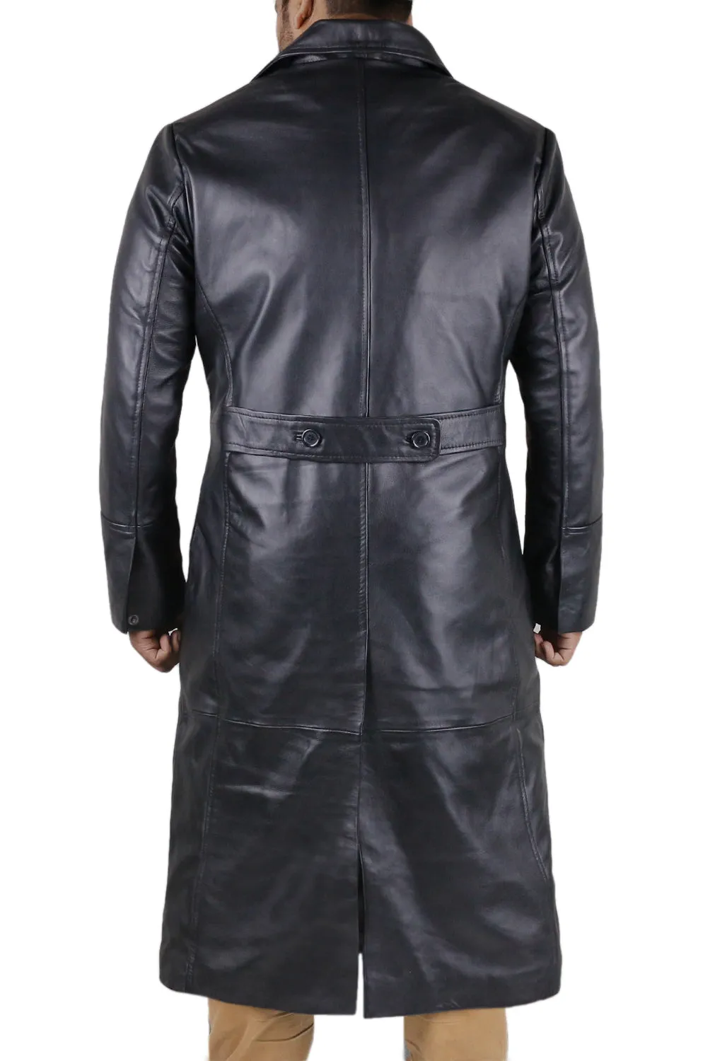 Kyrin Aviator-Inspired Long Leather Overcoat