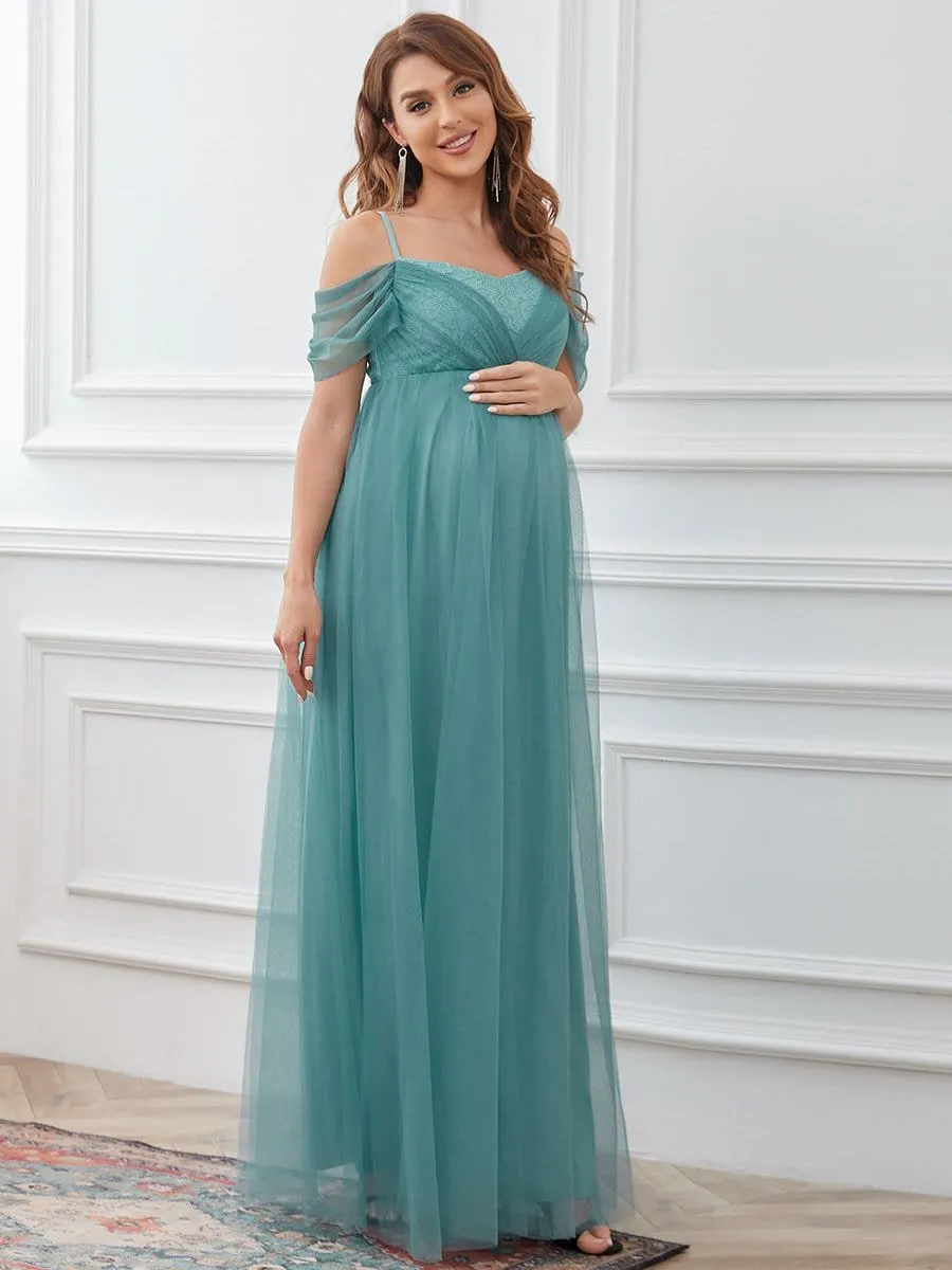 Lace V-Neck Cold Shoulder A-Line Maternity Dress