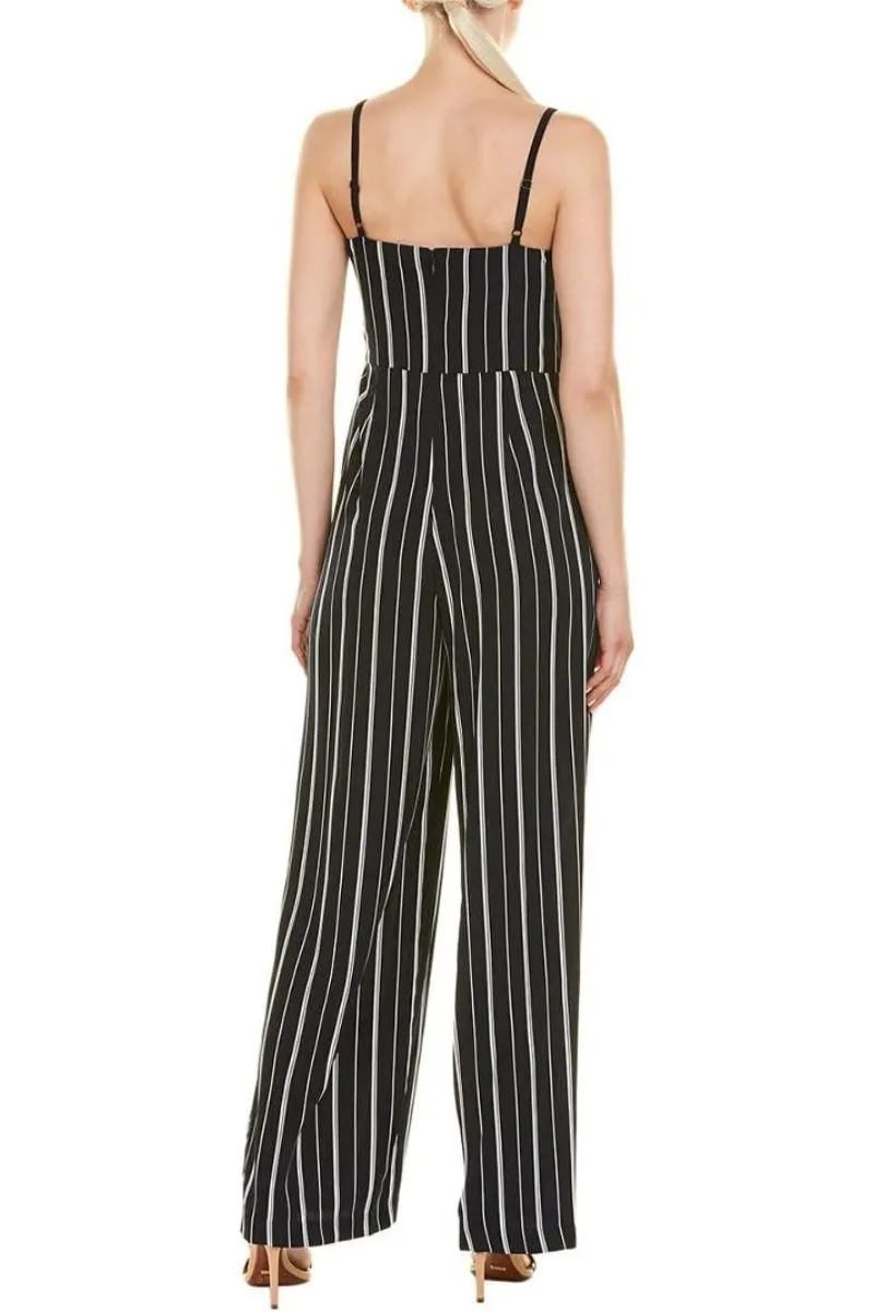 Laundry Spaghetti Strap Concealed Zipper Back Stripe Print Crepe Jumpsuit