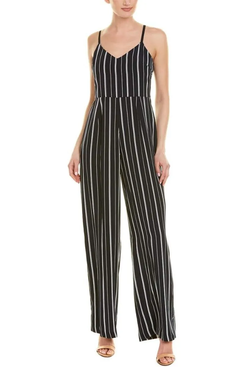 Laundry Spaghetti Strap Concealed Zipper Back Stripe Print Crepe Jumpsuit