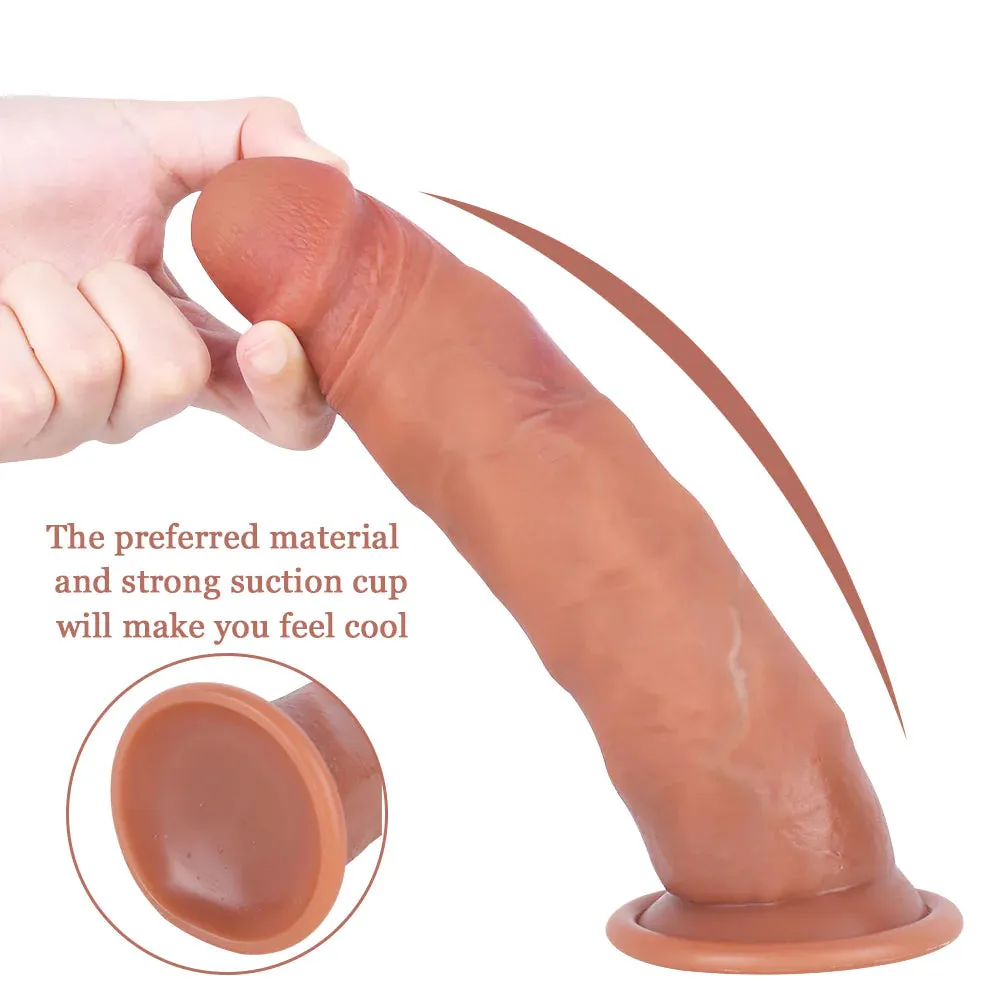 Lifelike Dual-Layer Liquid Silicone Suction Cup Dildo with Moving Foreskin 8.1 Inch