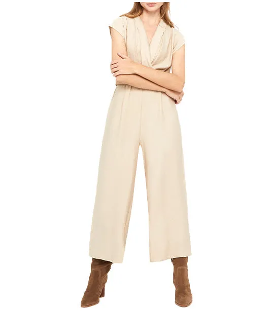 Long Jumpsuit with Belt Beige