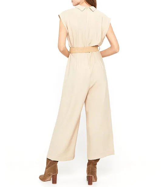 Long Jumpsuit with Belt Beige