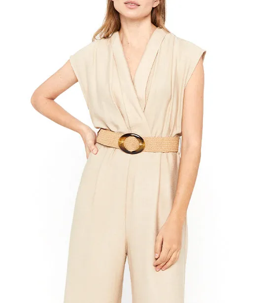 Long Jumpsuit with Belt Beige