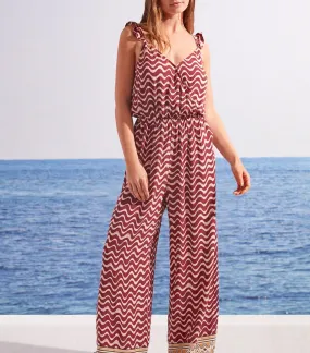 Long Printed Jumpsuit Maroon