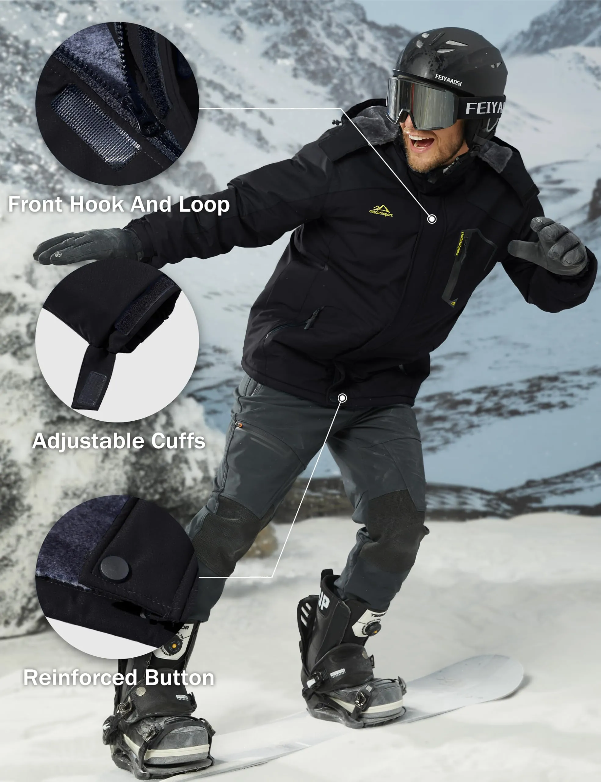 MAGCOMSEN Ski Jacket for Men - Winter Parka with Hood, Waterproof and Warm