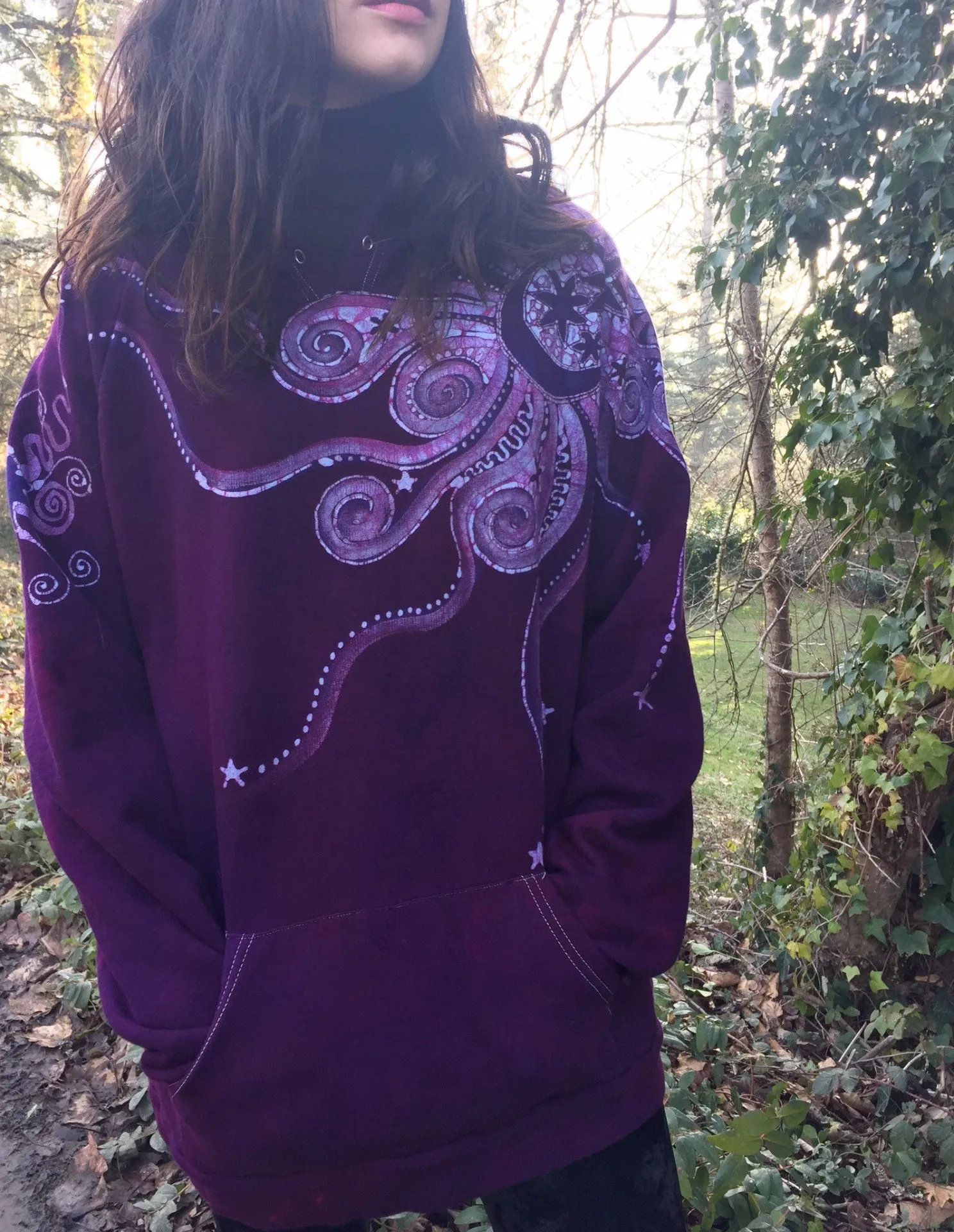 Magenta Starshine Handmade Batik Pullover Hoodie