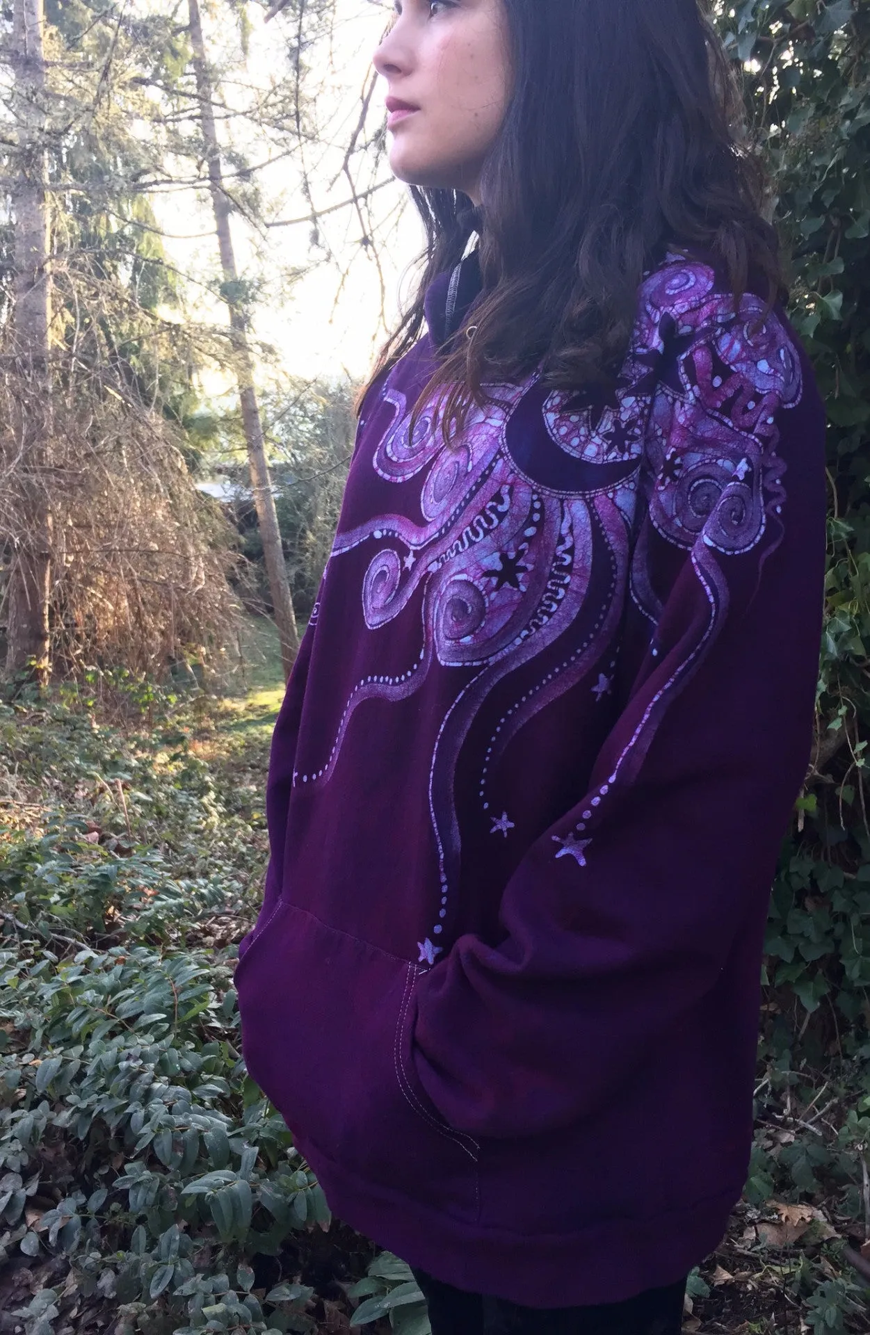 Magenta Starshine Handmade Batik Pullover Hoodie