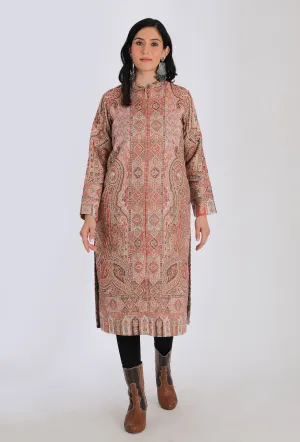 Manhoor salmon pink Kani Jamavar Long Coat Outer Jacket