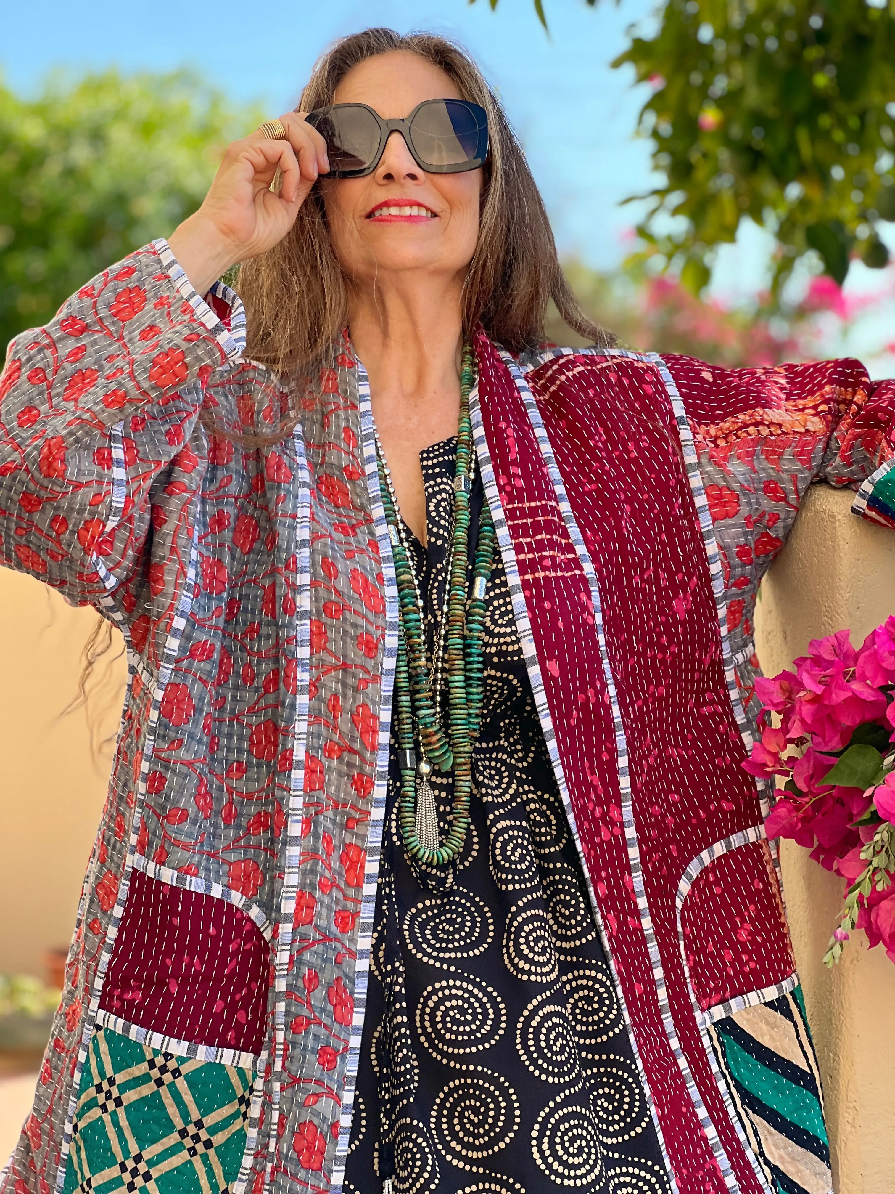 Mara Cotton Vintage Quilted Kantha Coat One of a Kind