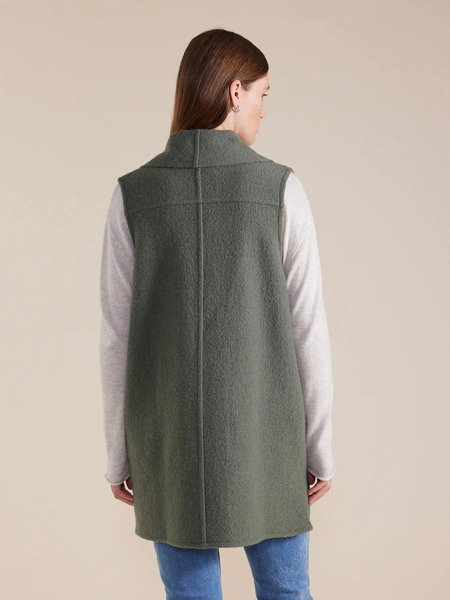 Marco Polo Longline Boiled Wool Vest - Sage