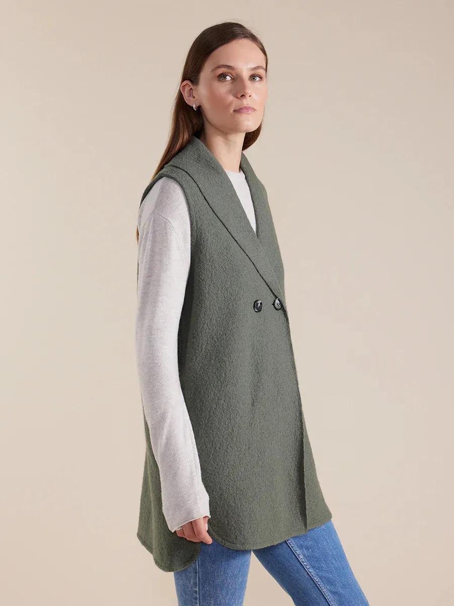 Marco Polo Longline Boiled Wool Vest - Sage