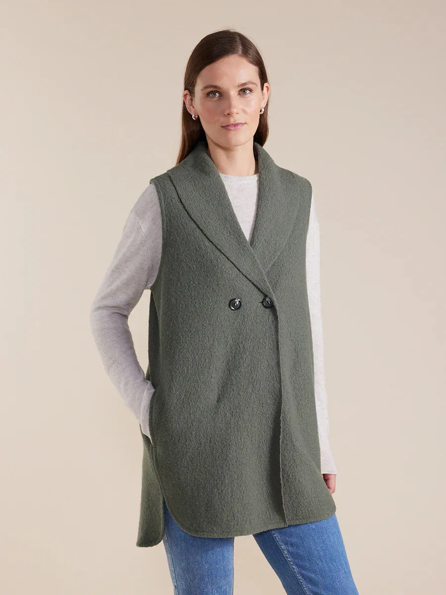 Marco Polo Longline Boiled Wool Vest - Sage