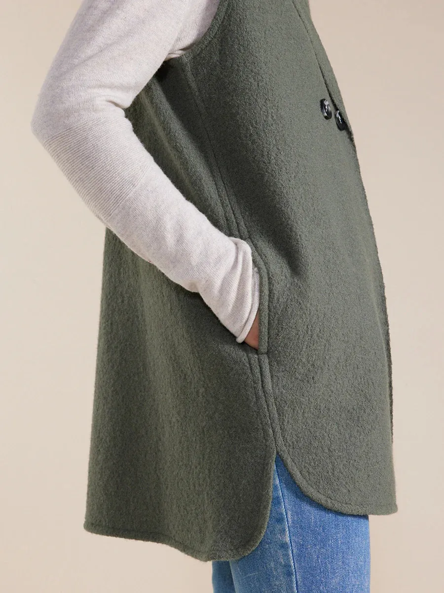 Marco Polo Longline Boiled Wool Vest - Sage