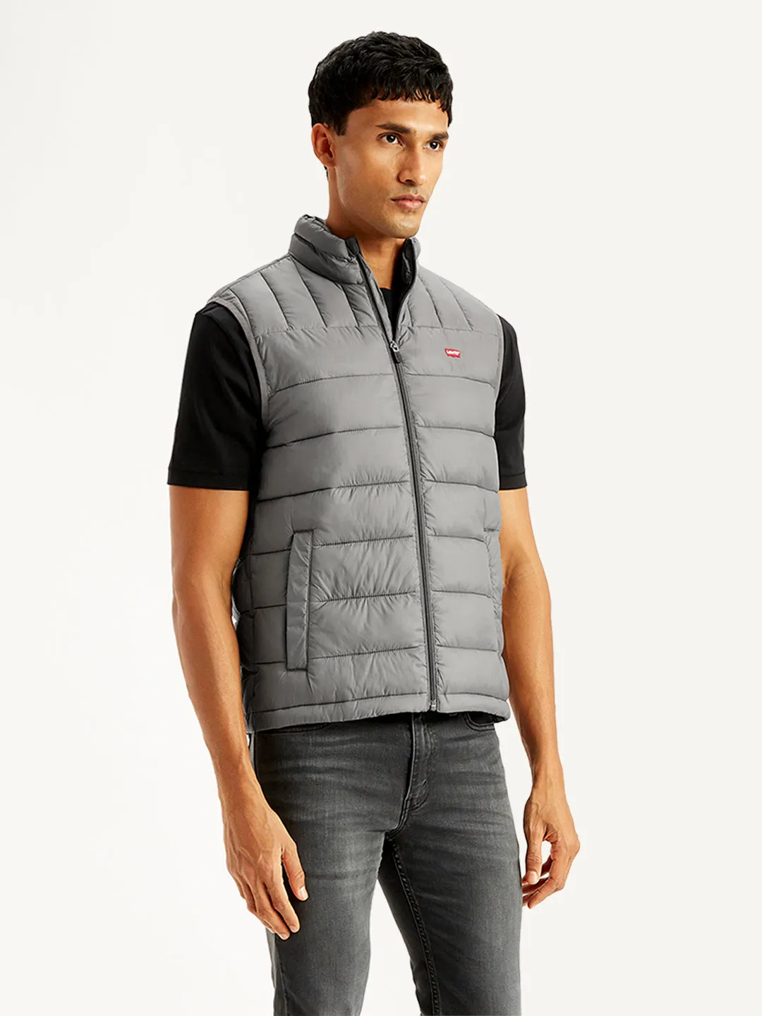 Men's Quilted Grey High Neck Puffer Jacket