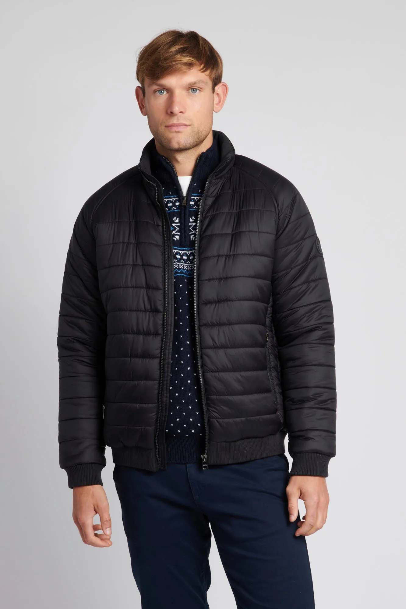 Mens Raglan Lightweight Puffer Jacket in Black/Charcoal DHM