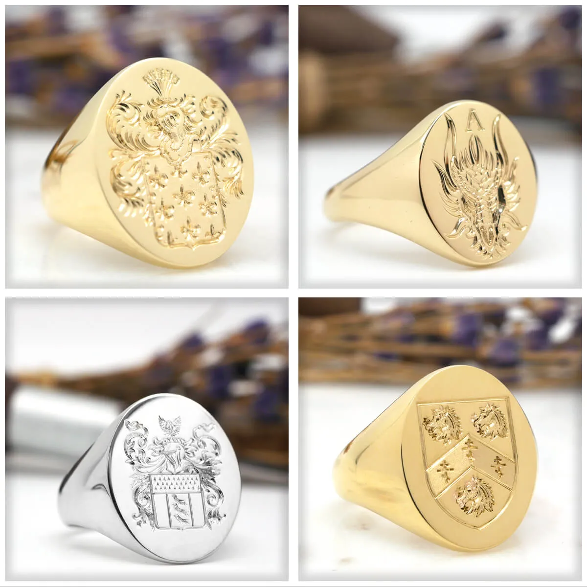 Men's Round Signet Ring - Large - Hand Engraved Family Crest / Logo