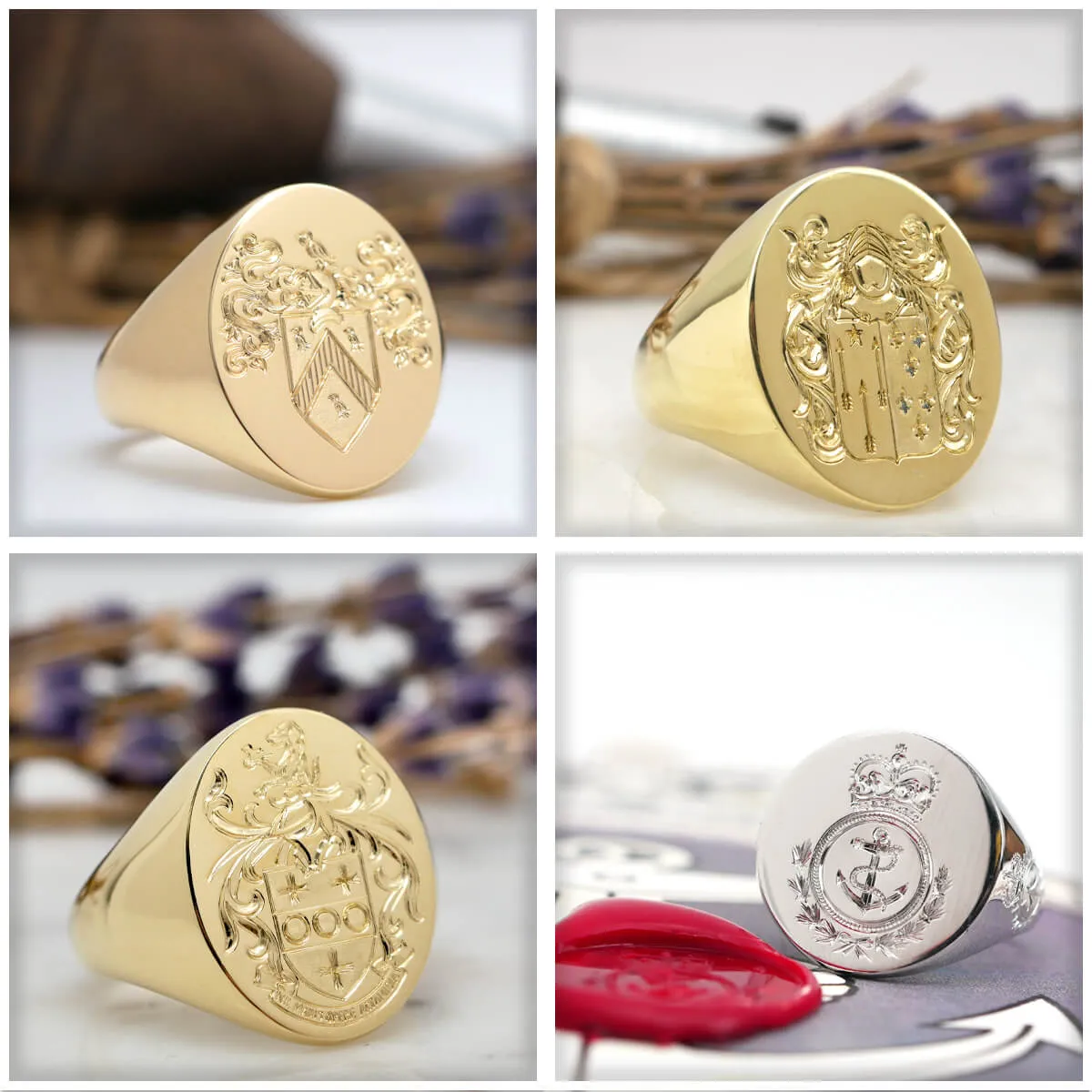 Men's Round Signet Ring - Large - Hand Engraved Family Crest / Logo