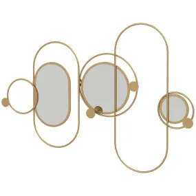 Metal Wall Mirror Decor with Coat Hooks, Modern Decorative Wall Art for Living Room Bedroom, Gold Tone