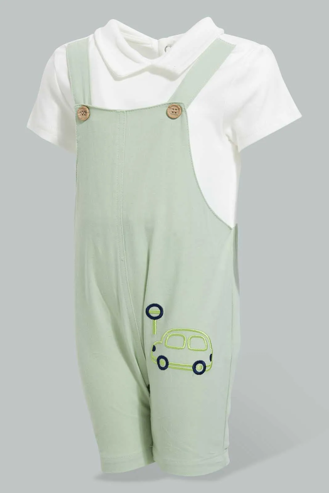 Mint And White Car Romper For Babies