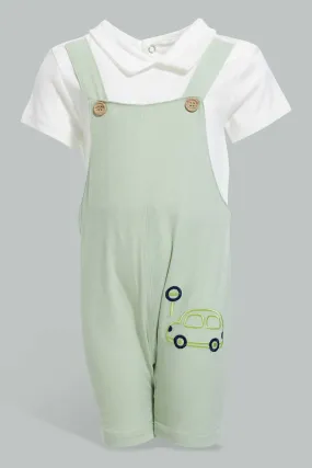 Mint And White Car Romper For Babies