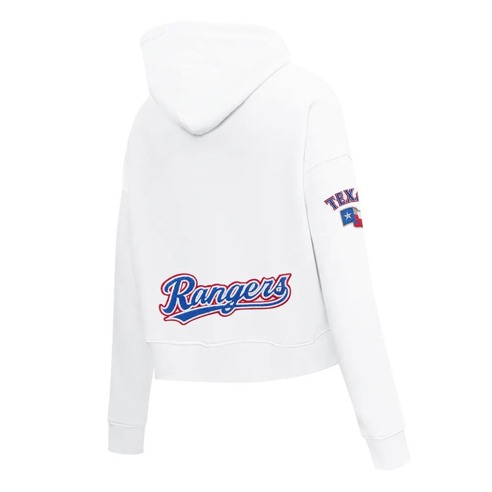 MLB TEXAS RANGERS CLASSIC WOMEN'S CROPPED FLC PO HOODIE (WHITE)