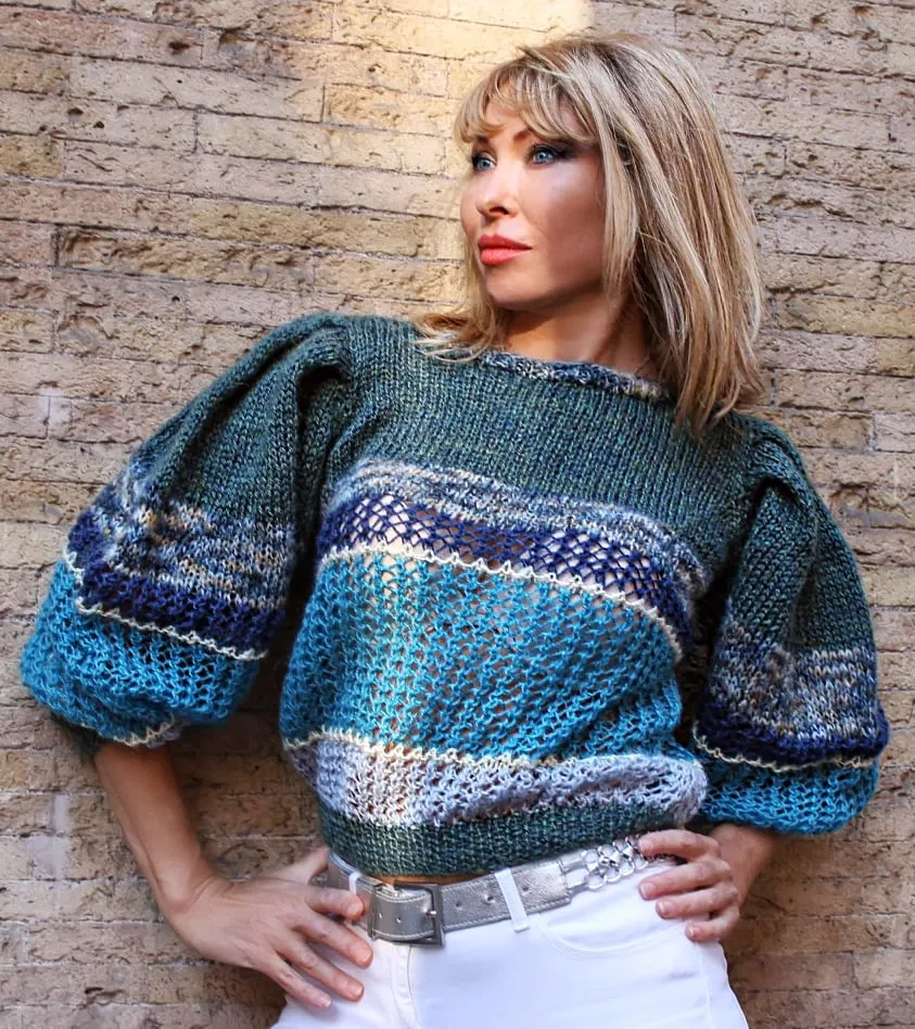 Mohair Color Block Sweater in Romantic Style