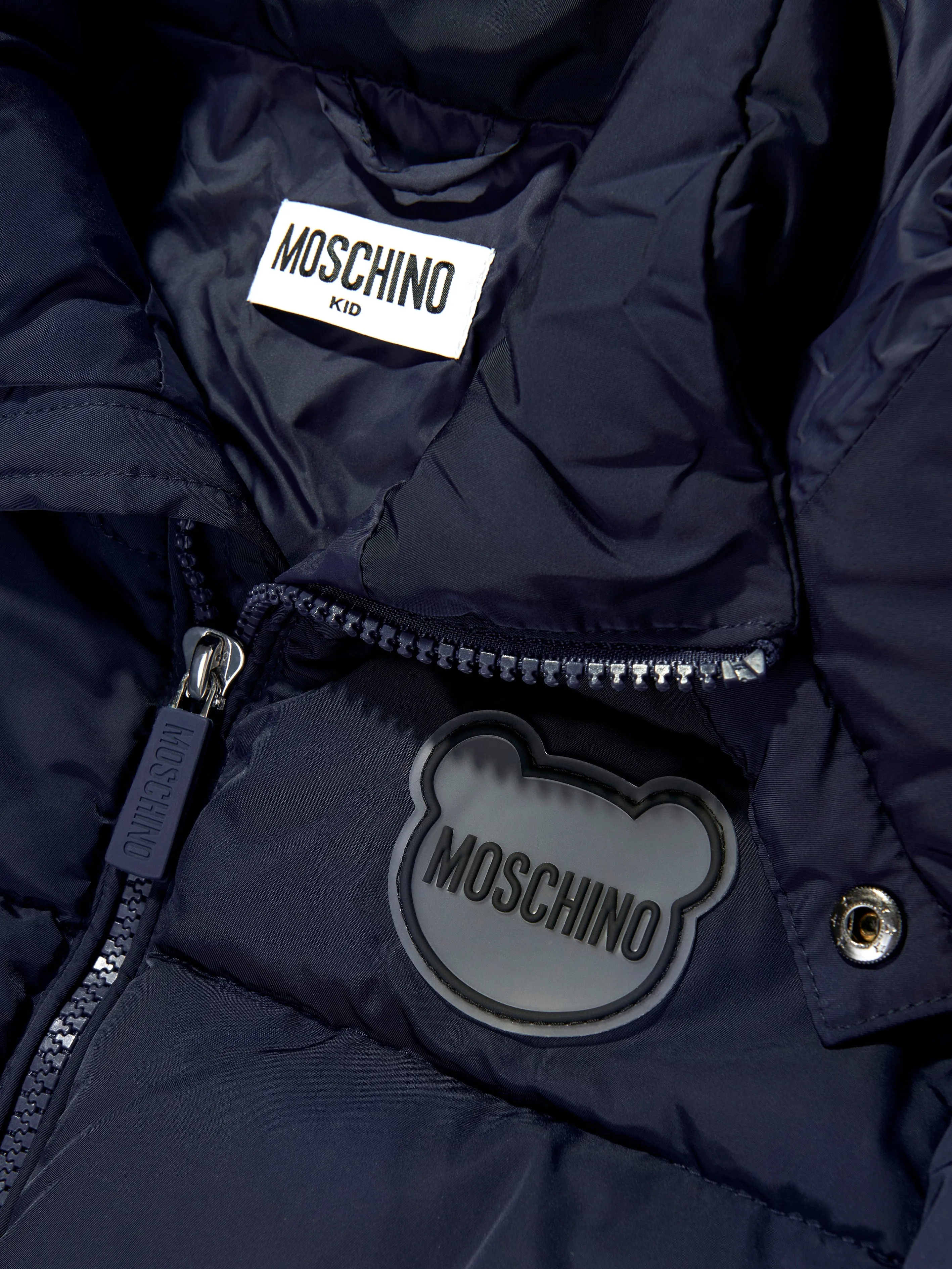 Moschino Kids Logo Puffer Jacket in Navy