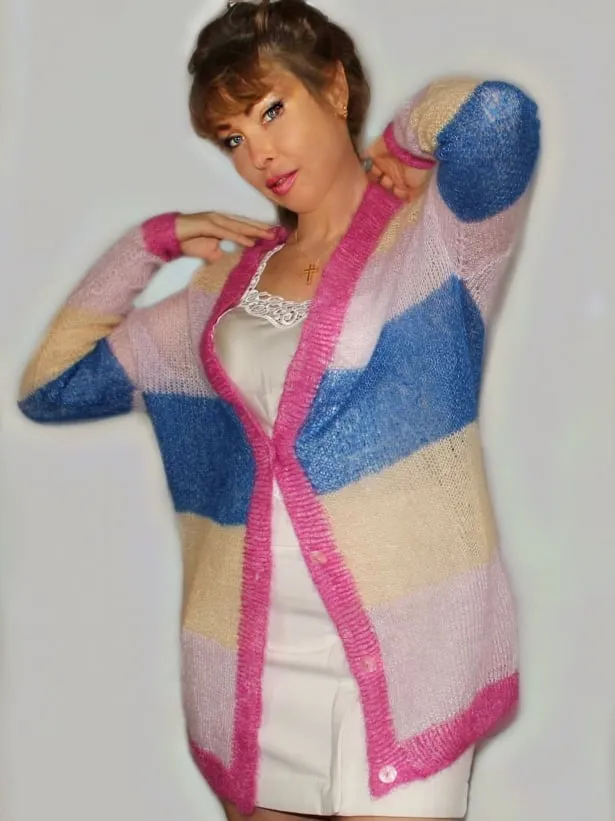 Multicolor Mohair Rainbow Mohair Boho Chic Oversized Cardigan