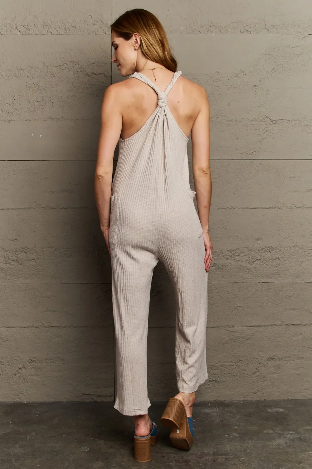 Multiway Rib Knit Jumpsuit - Beige