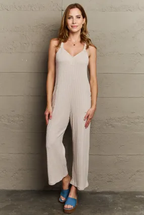 Multiway Rib Knit Jumpsuit - Beige