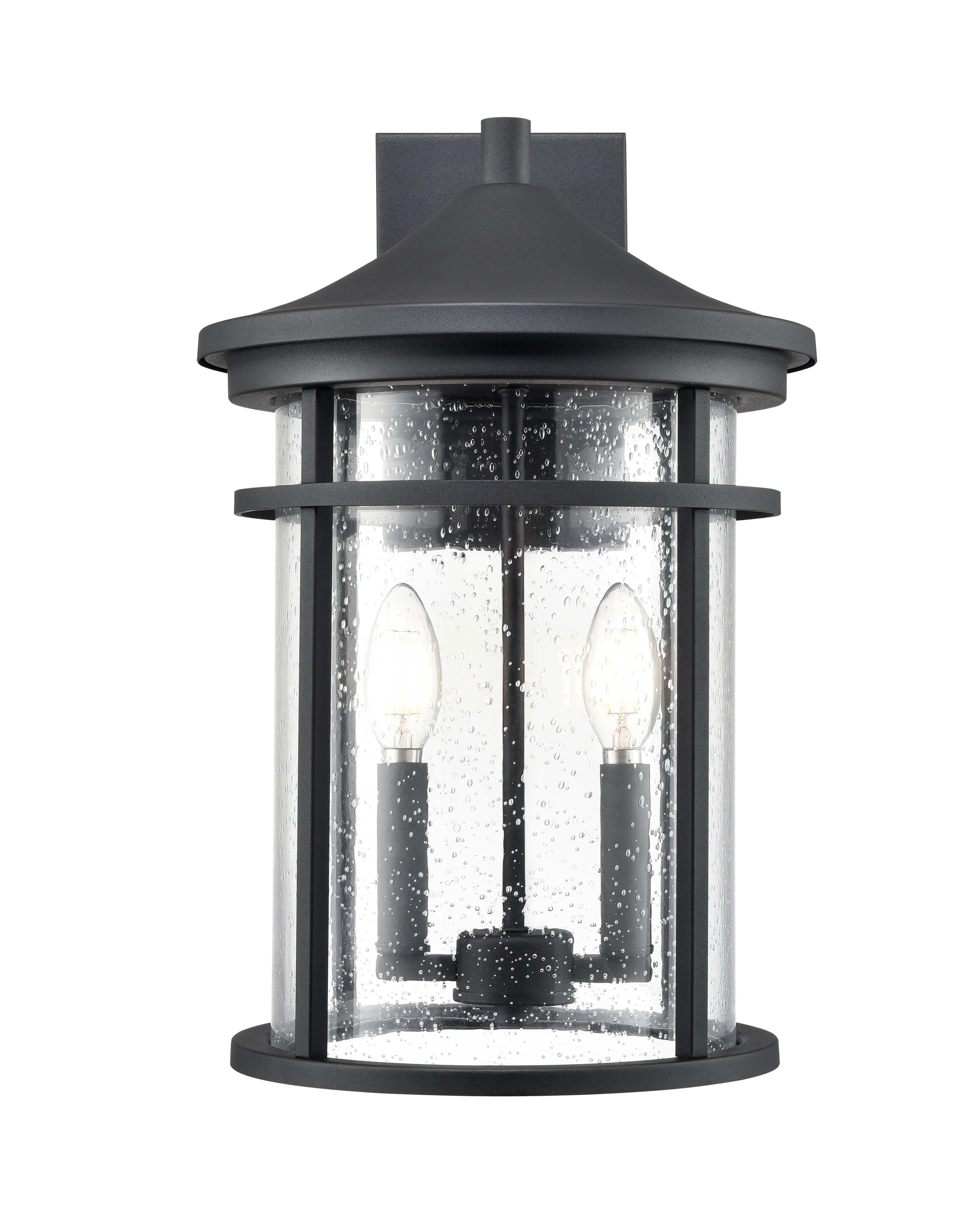 Namath Outdoor Wall Sconce - Textured Black - Clear Seeded Glass - 11.25in. Extension - E26 Candelabra Base